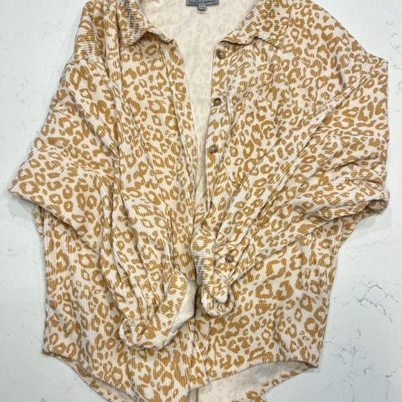 Leopard Print Button-Front Shacket - Cream & Tan - Picture 1 of 4